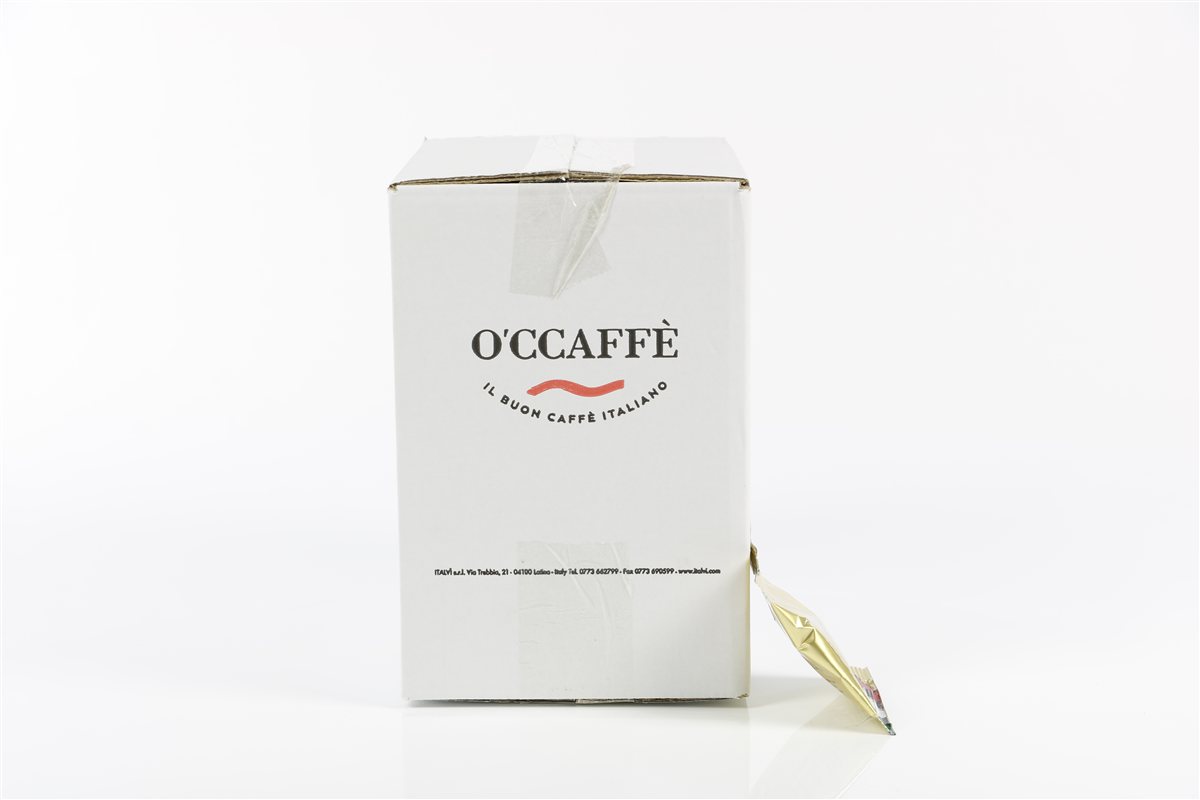 O'CCAFFÈ Cremoso ESE Pads 50: Karton linke Seite